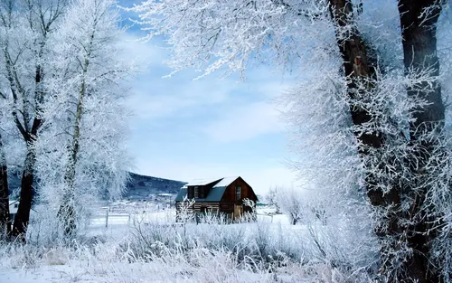Самсунг Зима Обои на телефон дом в снежном пейзаже