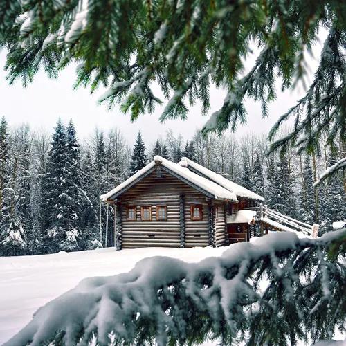 Самсунг Зима Обои на телефон домик в снегу