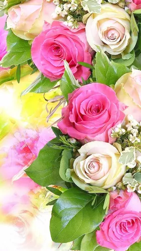 Цветы Бесплатно Обои на телефон группа розовых и желтых цветов