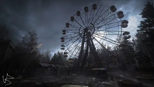 Чернобыль Обои на телефон колесо обозрения с деревьями и зданиями на заднем плане