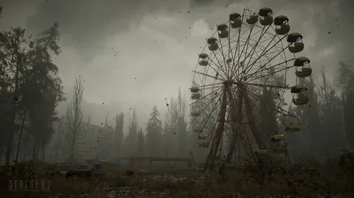 Чернобыль Обои на телефон колесо обозрения в туманном лесу