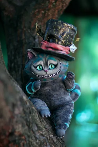 Чеширский Кот Обои на телефон кошка в шляпе, сидящая на дереве