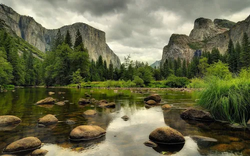 Природа Hd Обои на телефон река со скалами и деревьями на фоне Йосемитского национального парка