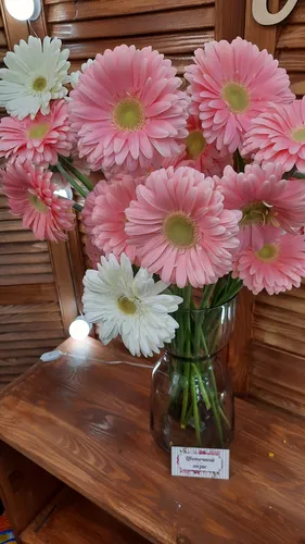 Герберы Фото ваза с розовыми и белыми цветами