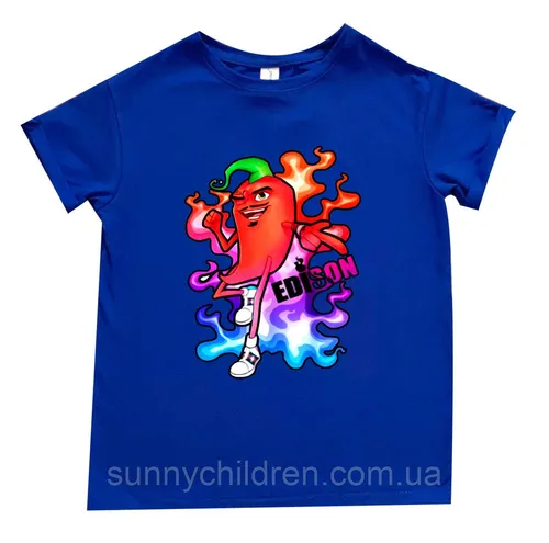 Эдисон Перец Фото синяя футболка с мультяшным персонажем