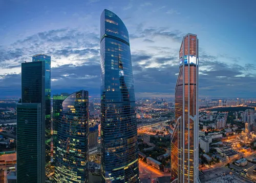 Москва Сити Фото пара высоких зданий в городе