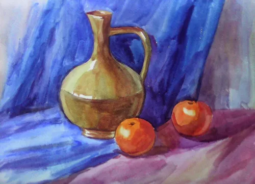 Натюрморт Фото ваза и апельсины на столе