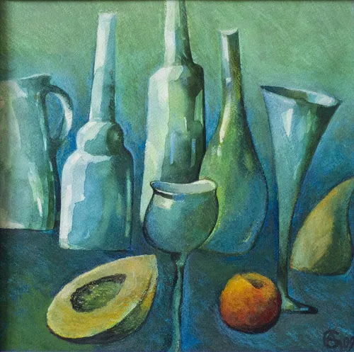 Натюрморт Фото картина с вазами и фруктами