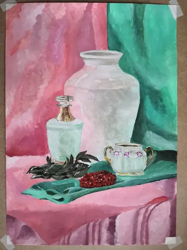 Натюрморт Фото картина стола с вазой и вазой с фруктами