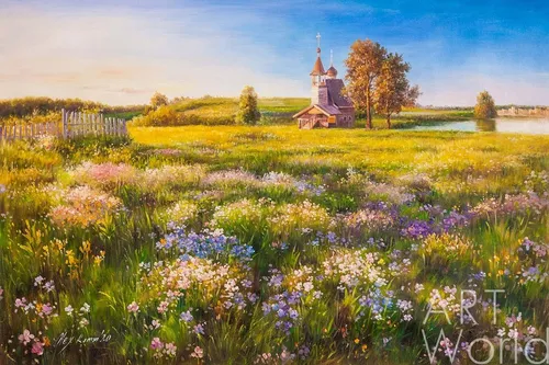 Пейзаж Фото замок в поле цветов