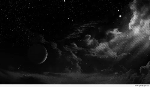 Черное Фото планета и луна в космосе