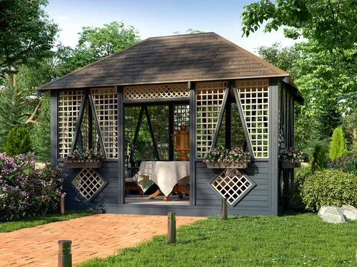 Беседки Фото небольшой домик с травяным двором