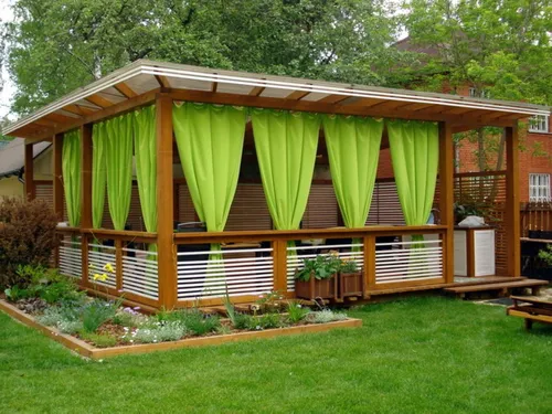 Беседки Фото дом с зелеными шторами