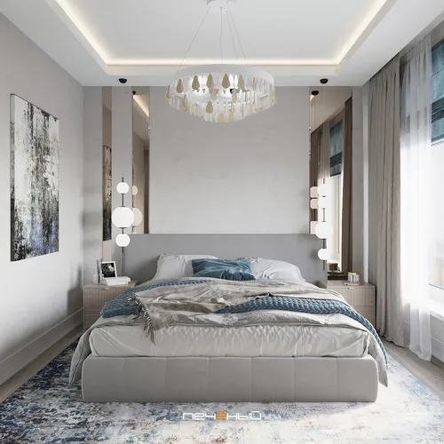 Дизайн Спальни Фото кровать с люстрой над ней