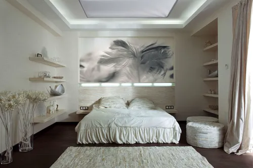 Дизайн Спальни Фото спальня с большой картиной на стене