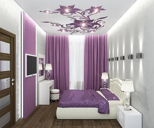 Дизайн Спальни Фото спальня с розовой занавеской