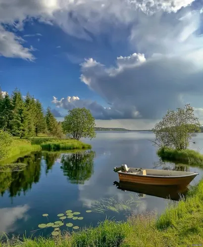 Красивые Природы Фото лодка на реке