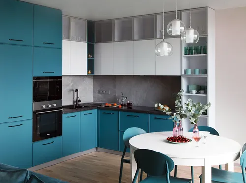 Кухни Икеа Фото кухня с синими шкафами