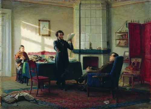 Пушкин Фото мужчина, стоящий в комнате с женщиной, сидящей на стуле