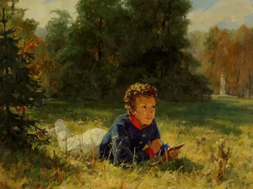 Пушкин Фото ребенок, сидящий на травянистой местности