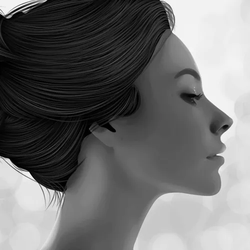 В Профиль Фото женщина с дующими на ветру волосами