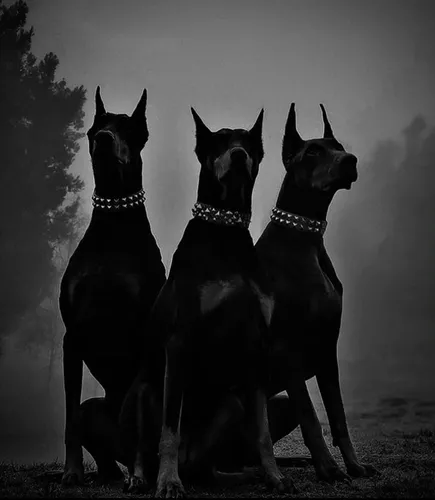Добермана Фото группа собак, стоящих в поле