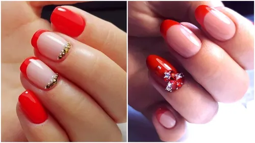 Дизайн Ногтей Френч Новинки Фото коллаж из женских ногтей с красными и белыми ногтями