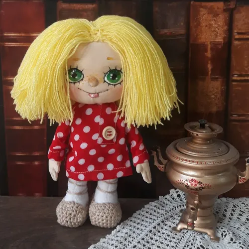 Домовенок Кузя Фото кукла с париком и красной рубашкой