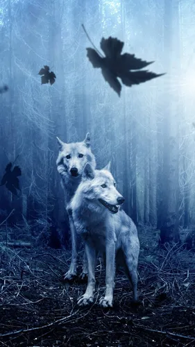 Волк Обои на телефон пара волков в лесу