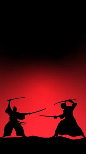 Самурай Обои на телефон силуэт пары людей, держащих мечи