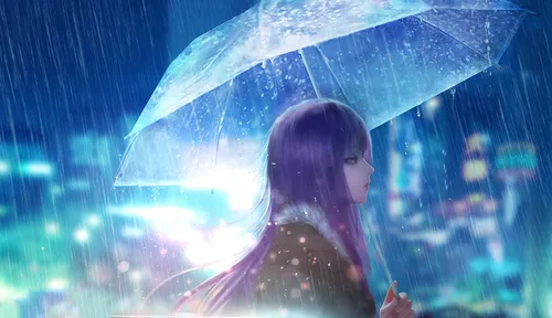 Дождь Обои на телефон человек с синим зонтом