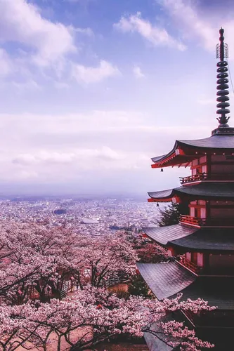 Японский Стиль Обои на телефон здание с башней и деревьями перед ней