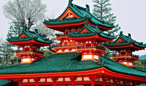 Японский Стиль Обои на телефон красочное здание с деревом