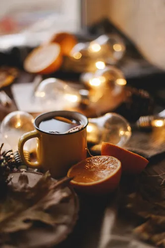 Уютные Осенние Обои на телефон чашка кофе и апельсинов