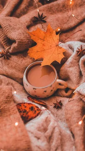 Уютные Осенние Обои на телефон чашка чая на одеяле