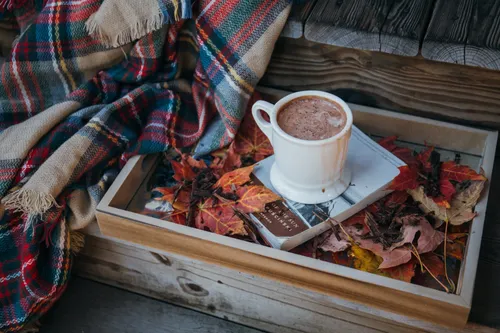 Уютные Осенние Обои на телефон чашка кофе на подносе
