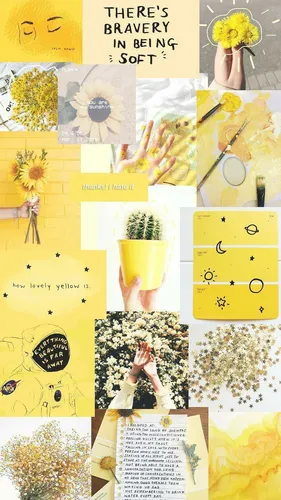 Желтые Обои на телефон коллаж из фотографий разных растений и цветов