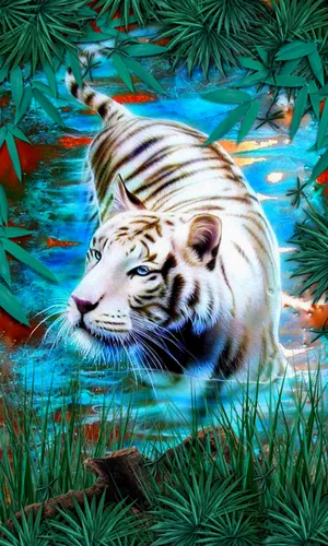 Белый Тигр Обои на телефон белый тигр в воде