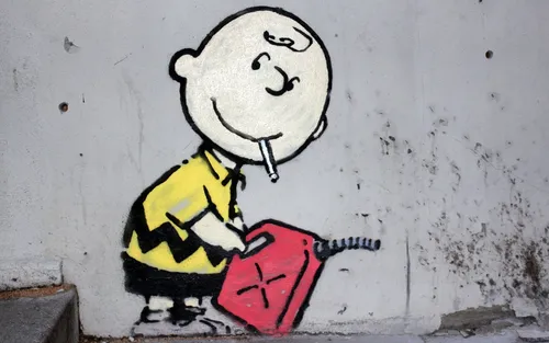 Граффити Обои на телефон рисунок мультипликационного персонажа с красно-желтым предметом