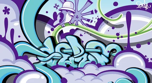 Граффити Обои на телефон мультфильм с фиолетово-синим мультипликационным персонажем