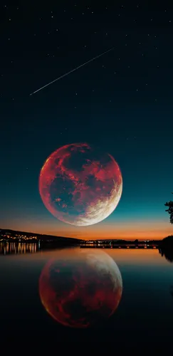 Луна Обои на телефон красная луна над водой