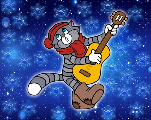 Из Мультиков Обои на телефон карикатура кота, играющего на гитаре
