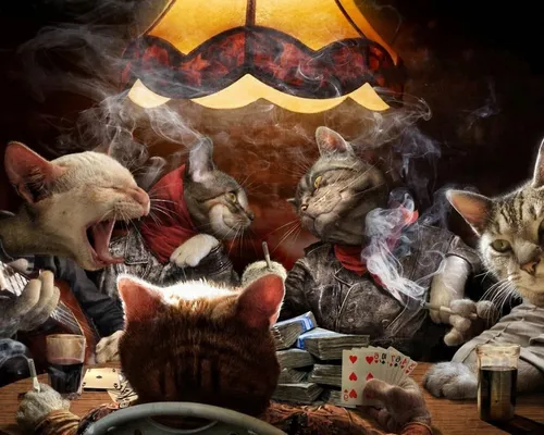 Коты Обои на телефон группа кошек перед картиной