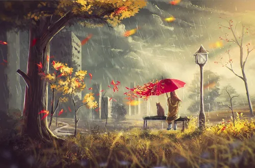 Осень Дождь Обои на телефон человек, сидящий на скамейке под зонтом