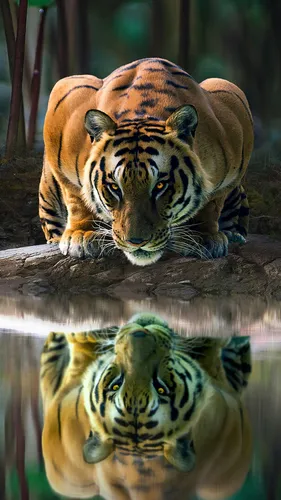 Тигр Фото Обои на телефон тигр на бревне