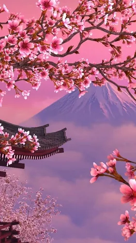 Японские Обои на телефон дерево с розовыми цветами