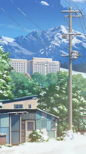 Аниме Hd Обои на телефон здание с горой на заднем плане