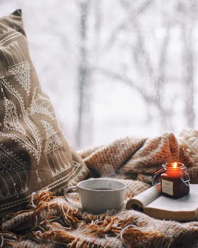 Зима Уют Обои на телефон чашка чая на одеяле